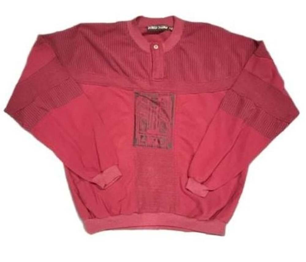 Street Scenes Sweater Size L Red Vintage 90s Ribbed Graphic Polo